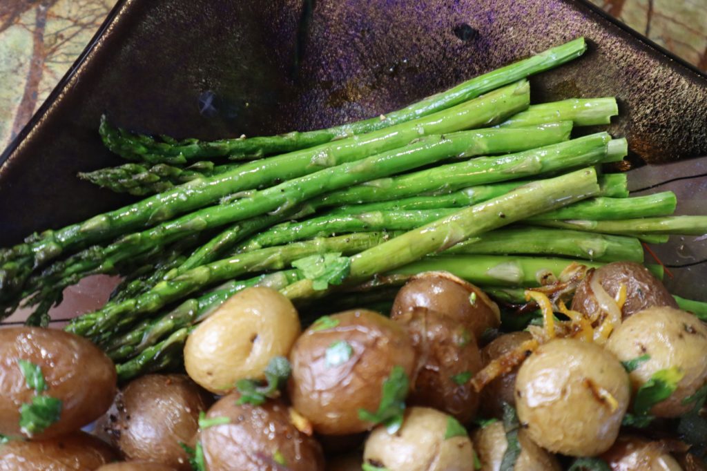 Basil Scented Asparagus and Baby Carrots