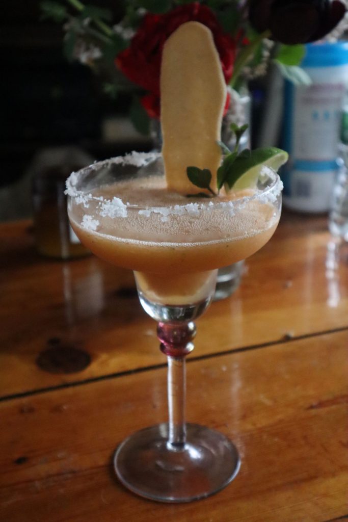 Cantaloupe Jalapeno Margarita With Mint and Cinnamon Tuille Garnish