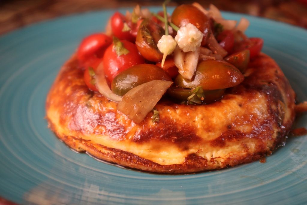 Eggplant, Spinach, and Goat Cheese Frittata with Tomato basil salad